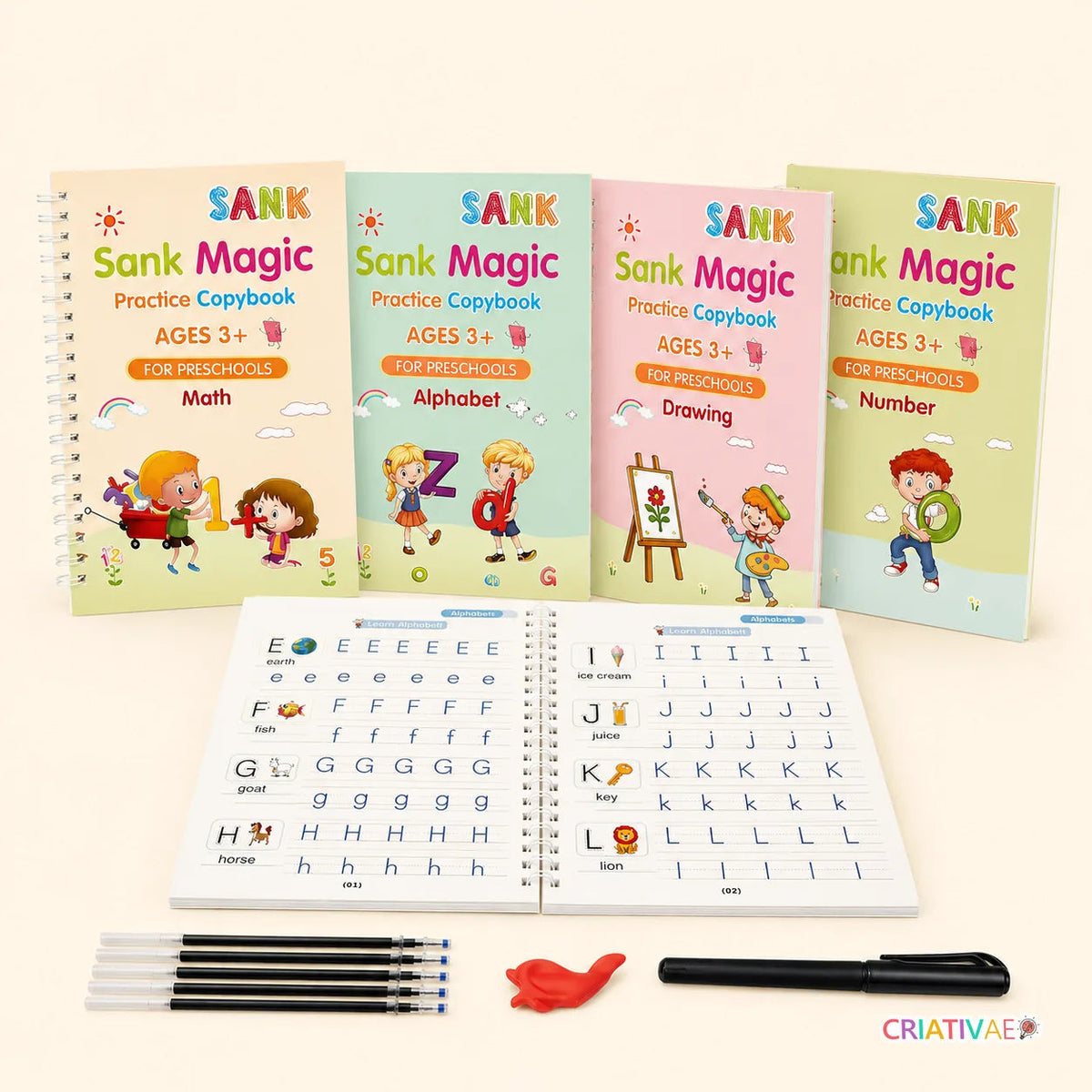 Magic Books Criativae - 4 Reusable Handwriting Practice Workbooks